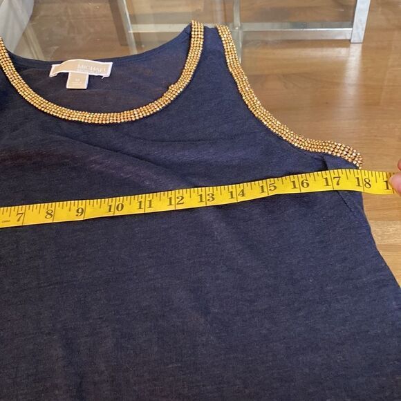 Michael Kors, Black knit tank top, with gold beading around arms and collar. M - Picture 9 of 14